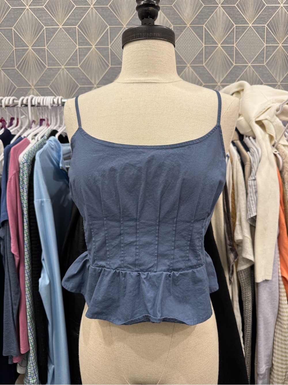 American Eagle Outfitters Blue Spaghetti Strap Peplum Camisole